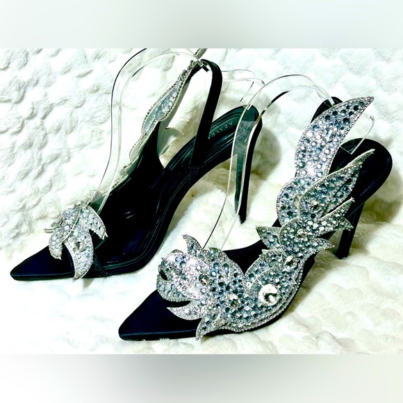 Azalea Wang Fawna Black Jewel Embellished open toe slingback women’s  size 8.5 - Picture 2 of 10